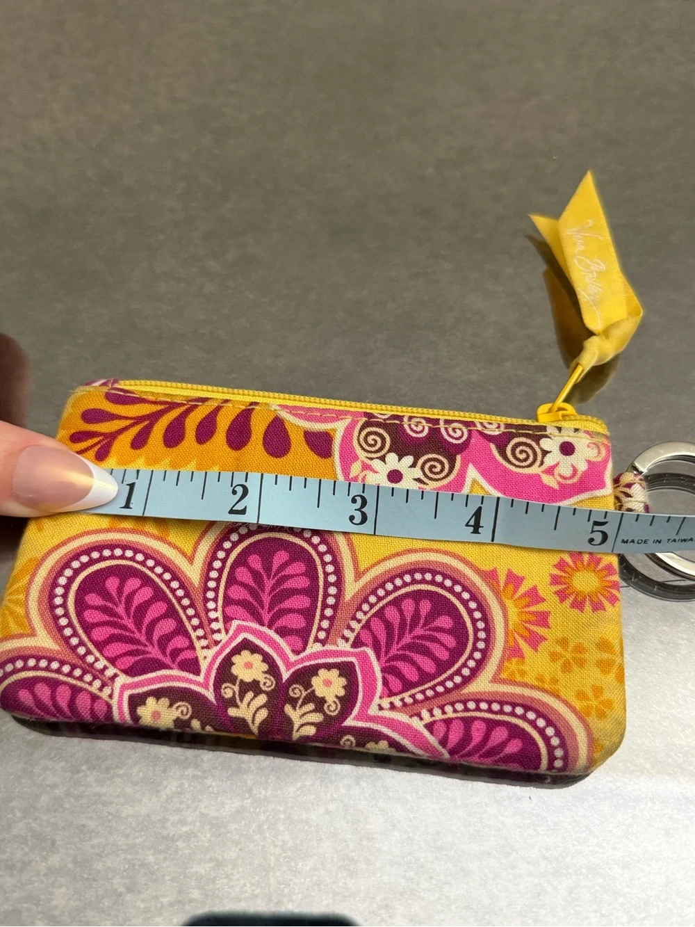 Vera Bradley Pink Paisley Card Holder with Yellow Trim and Key Ring - Picture 4 of 5